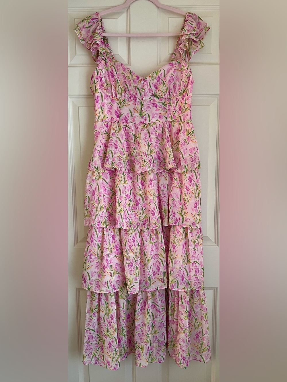 ASTR Pink Floral Ruffle Midi Dress - Picture 3 of 4